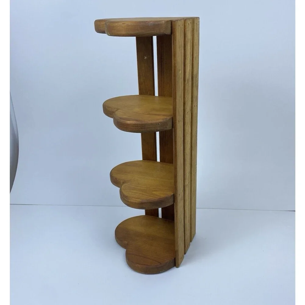 Vintage Old Handmade Solid Wood Wooden Heart Tier Tiered Wall Corner Decor Shelf